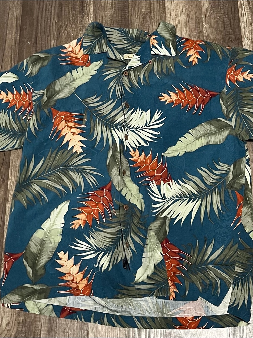 Tommy Bahama Teal Tropical Leaf & Orange Floral Button-Down Shirt